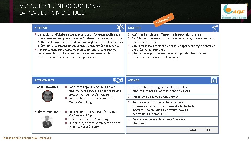 MODULE # 1 : INTRODUCTION A LA REVOLUTION DIGITALE ire l Pré na imi