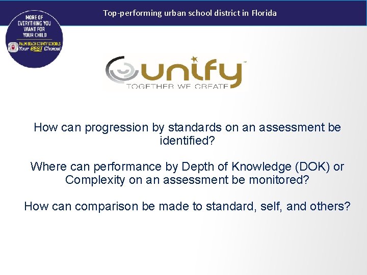 Top-performing urban school district in Florida How can progression by standards on an assessment