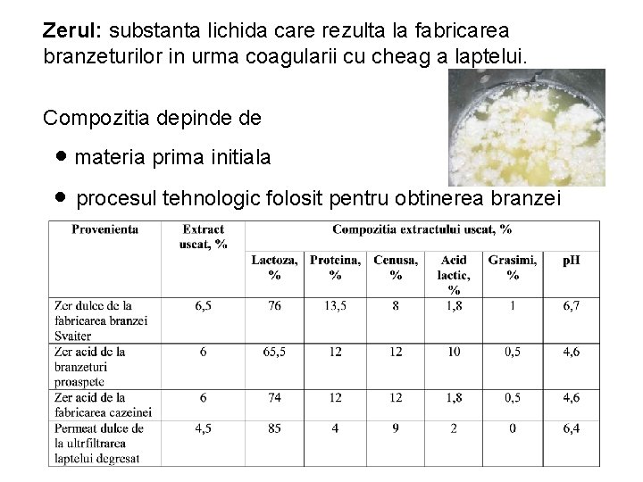 Zerul: substanta lichida care rezulta la fabricarea branzeturilor in urma coagularii cu cheag a