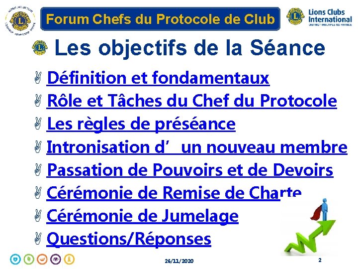 Forum Chefs du Protocole de Club Les objectifs de la Séance A Définition et