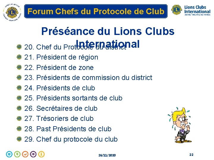 Forum Chefs du Protocole de Club Préséance du Lions Clubs International 20. Chef du