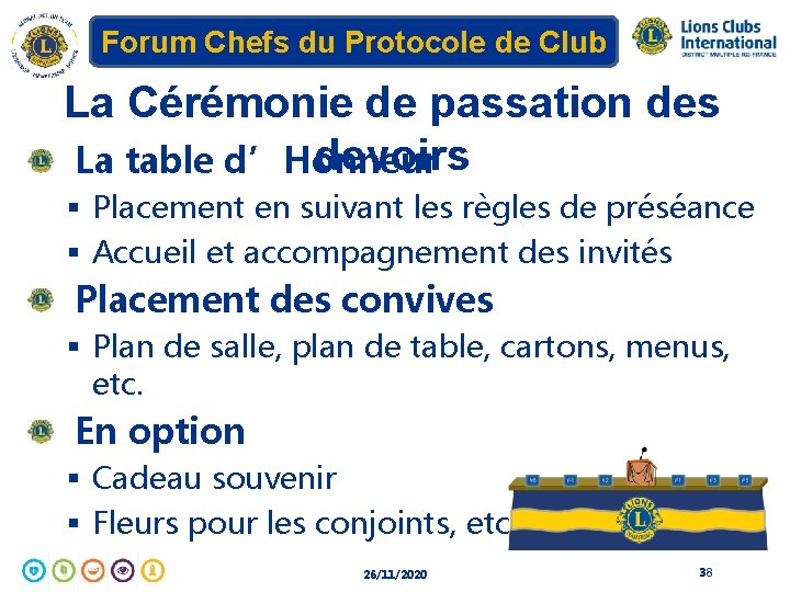 Forum Chefs du Protocole de Club La Cérémonie de passation des devoirs La table