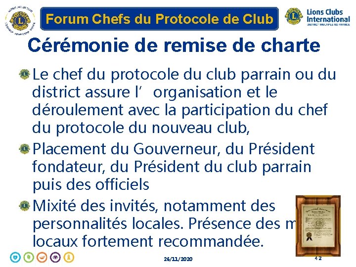 Forum Chefs du Protocole de Club Cérémonie de remise de charte Le chef du
