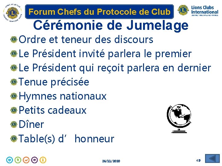 Forum Chefs du Protocole de Club Cérémonie de Jumelage Ordre et teneur des discours