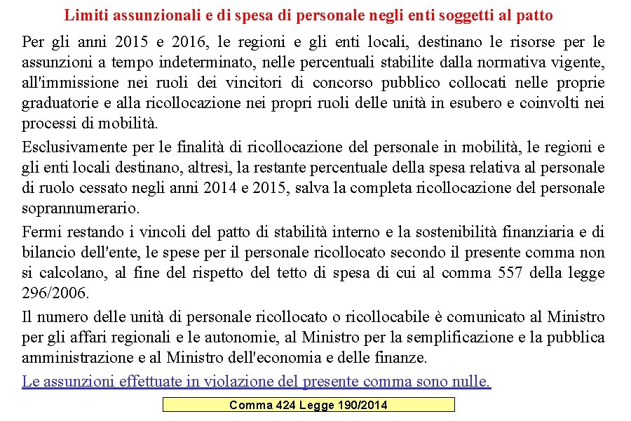 Limiti assunzionali e di spesa di personale negli enti soggetti al patto Per Limiti assunzionali e di spesa di personale negli enti soggetti al patto Per