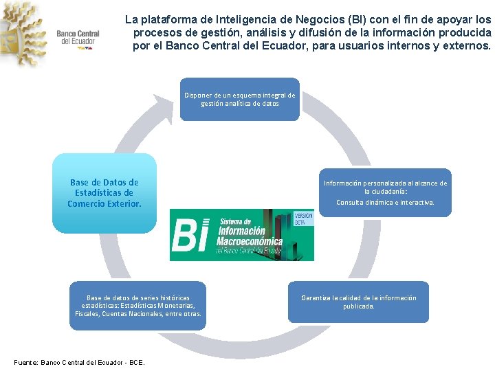 La plataforma de Inteligencia de Negocios (BI) con el fin de apoyar los procesos
