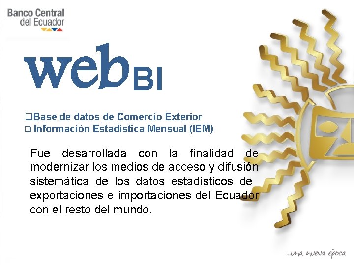 web BI q. Base de datos de Comercio Exterior q Información Estadística Mensual (IEM)