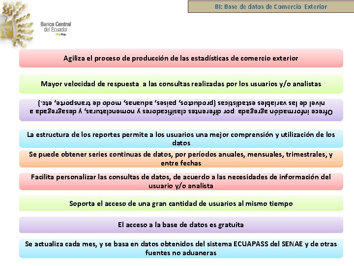 BI: Base de datos de Comercio Exterior Agiliza el proceso de producción de las