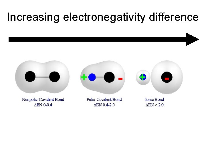 Increasing electronegativity difference + - 