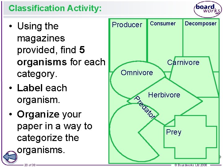 Classification Activity: Consumer Decomposer Carnivore Omnivore Herbivore r to da 20 of 38 Producer