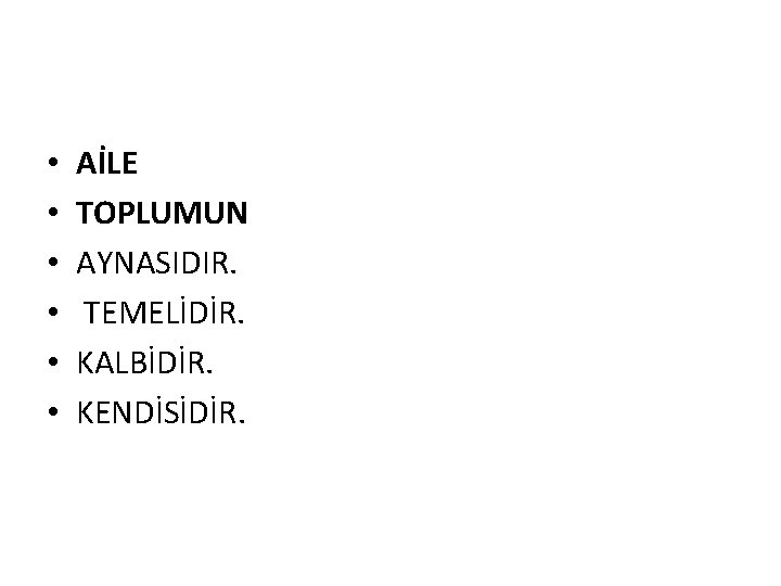  • • • AİLE TOPLUMUN AYNASIDIR. TEMELİDİR. KALBİDİR. KENDİSİDİR. 