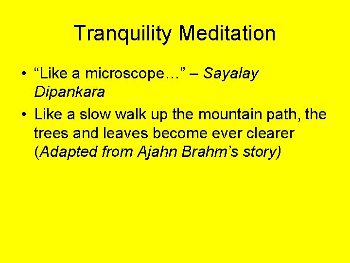 Tranquility Meditation • “Like a microscope…” – Sayalay Dipankara • Like a slow walk