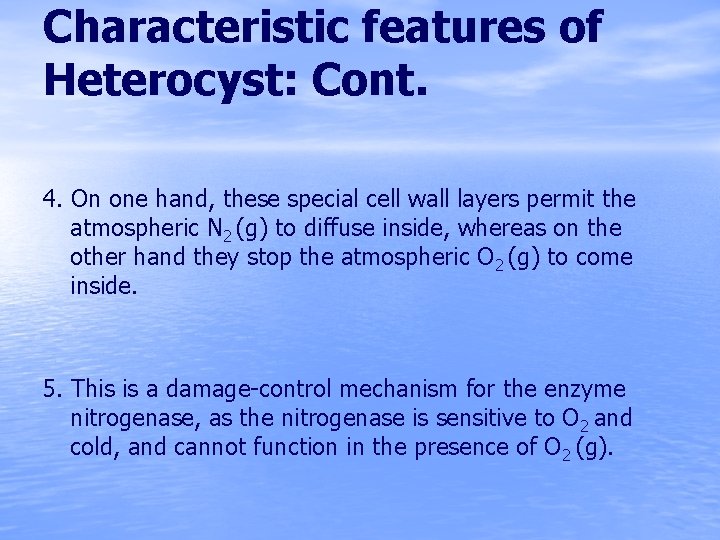 Characteristic features of Heterocyst: Cont. 4. On one hand, these special cell wall layers