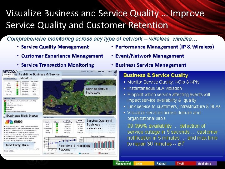 Visualize Business and Service Quality … Improve Service Quality and Customer Retention Comprehensive monitoring