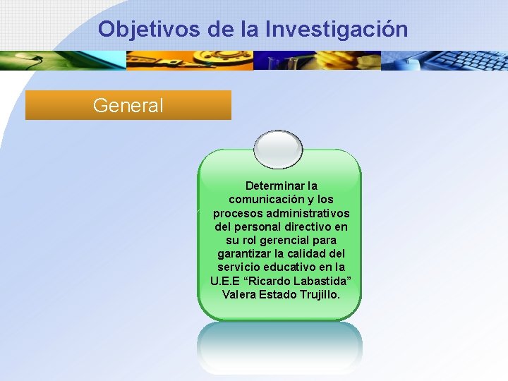 Objetivos de la Investigación General Determinar la comunicación y los procesos administrativos del personal