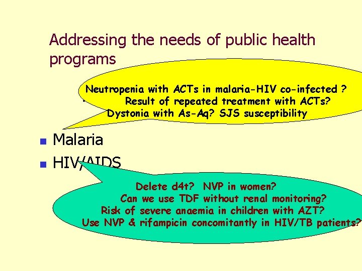 Addressing the needs of public health programs Neutropenia with ACTs in malaria-HIV co-infected ?