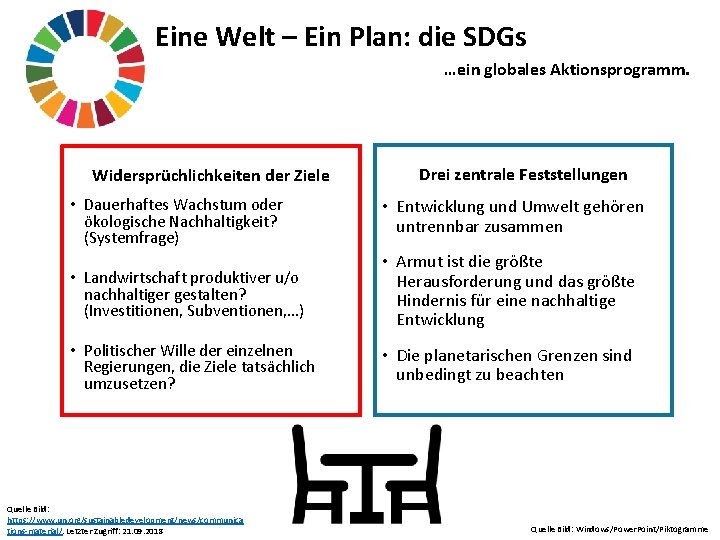 Eine Welt – Ein Plan: die SDGs …ein globales Aktionsprogramm. Widersprüchlichkeiten der Ziele Drei