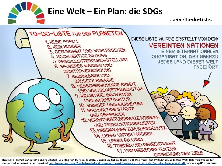 Eine Welt – Ein Plan: die SDGs …eine to-do-Liste. Quelle Bild: Comics Uniting Nations.