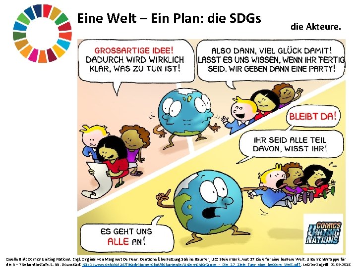 Eine Welt – Ein Plan: die SDGs die Akteure. Quelle Bild: Comics Uniting Nations.