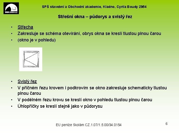 SPŠ stavební a Obchodní akademie, Kladno, Cyrila Boudy 2954 Střešní okna – půdorys a