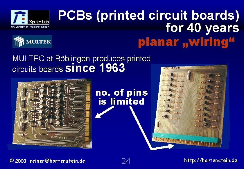 University of Kaiserslautern PCBs (printed circuit boards) for 40 years planar „wiring“ MULTEC at