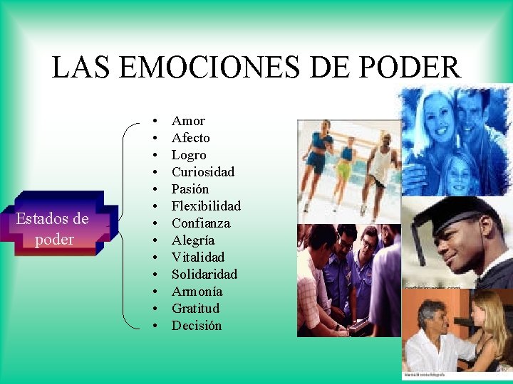LAS EMOCIONES DE PODER Estados de poder • • • • Amor Afecto Logro