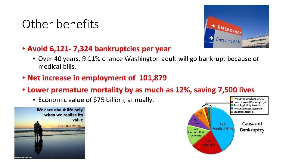Other benefits • Avoid 6, 121 - 7, 324 bankruptcies per year • Over