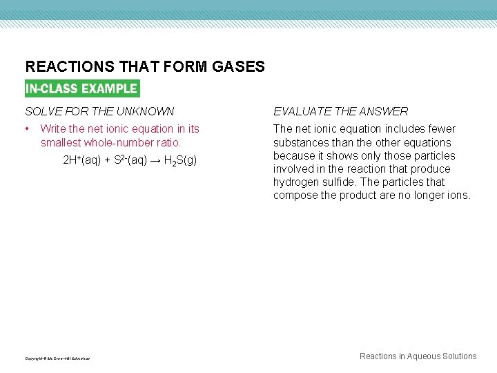 REACTIONS THAT FORM GASES SOLVE FOR THE UNKNOWN EVALUATE THE ANSWER • The net