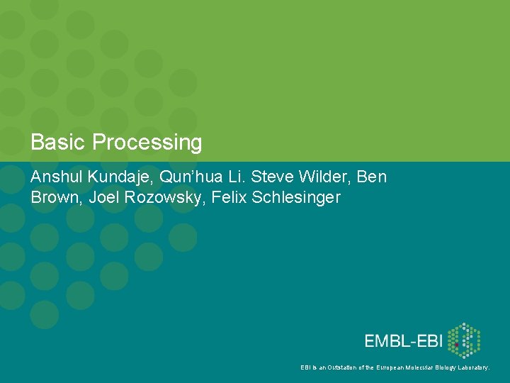 Basic Processing Anshul Kundaje, Qun’hua Li. Steve Wilder, Ben Brown, Joel Rozowsky, Felix Schlesinger