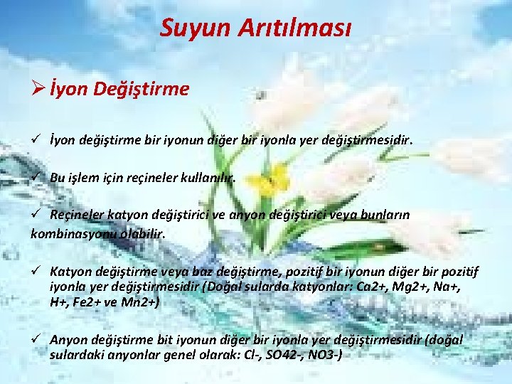 Suyun Arıtılması Ø İyon Değiştirme ü İyon değiştirme bir iyonun diğer bir iyonla yer