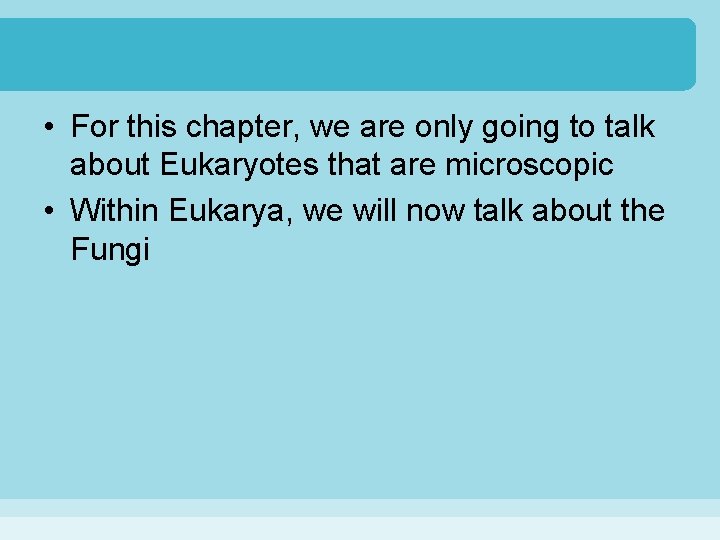  • For this chapter, we are only going to talk about Eukaryotes that