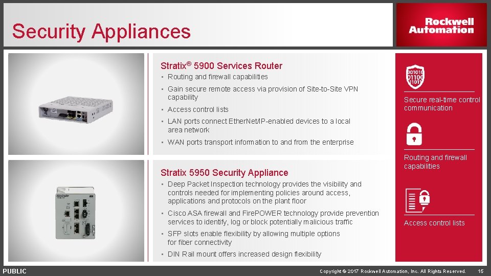 Security Appliances Stratix® 5900 Services Router • Routing and firewall capabilities • Gain secure