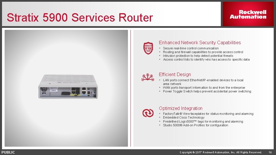 Stratix 5900 Services Router Enhanced Network Security Capabilities • • Secure real-time control communication