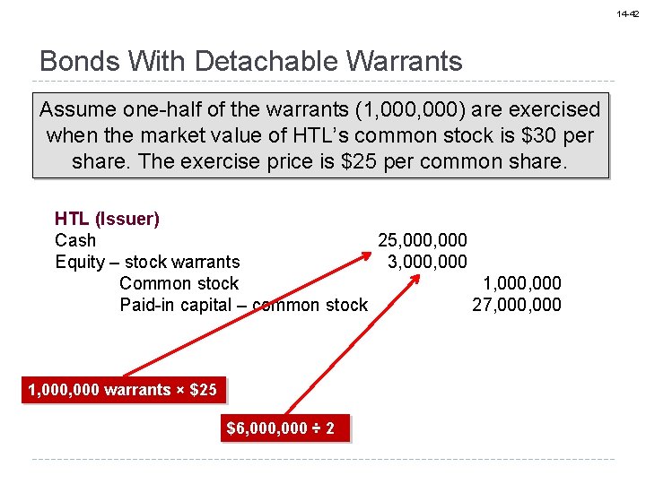 14 -42 Bonds With Detachable Warrants Assume one-half of the warrants (1, 000) are