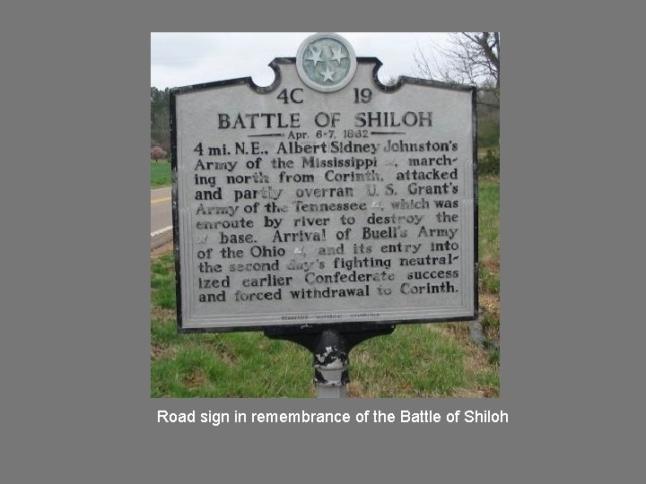 Road sign in remembrance of the Battle of Shiloh 