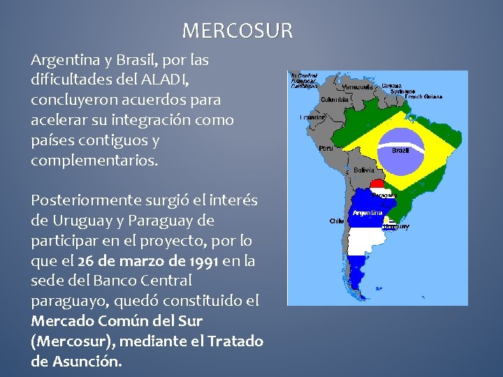 MERCOSUR Argentina y Brasil, por las dificultades del ALADI, concluyeron acuerdos para acelerar su