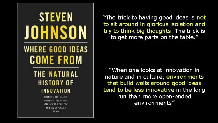 “The trick to having good ideas is not to sit around in glorious isolation