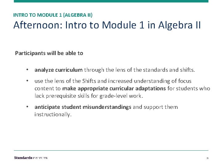 INTRO TO MODULE 1 (ALGEBRA II) Afternoon: Intro to Module 1 in Algebra II