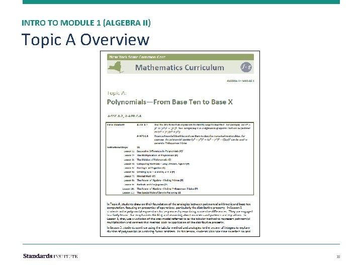 INTRO TO MODULE 1 (ALGEBRA II) Topic A Overview 31 