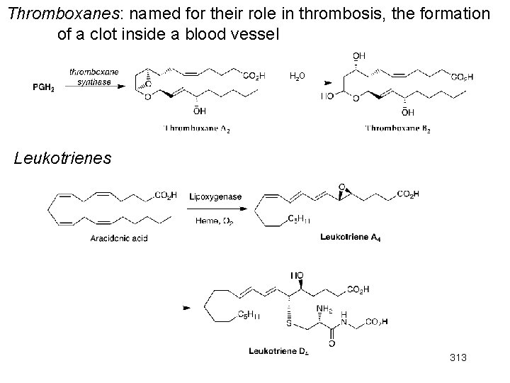 Thromboxanes: named for their role in thrombosis, the formation of a clot inside a
