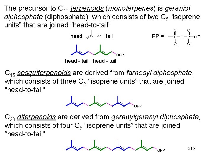 The precursor to C 10 terpenoids (monoterpenes) is geraniol diphosphate (diphosphate), which consists of