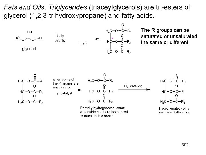 Fats and Oils: Triglycerides (triaceylglycerols) are tri-esters of glycerol (1, 2, 3 -trihydroxypropane) and