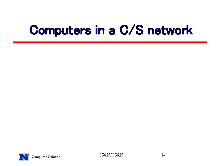 Computers in a C/S network Computer Science CS 425/CS 625 14 