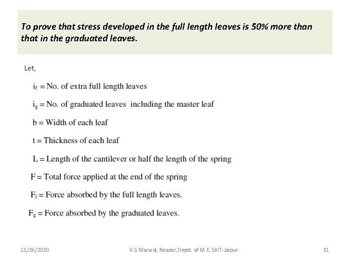To prove that stress developed in the full length leaves is 50% more than