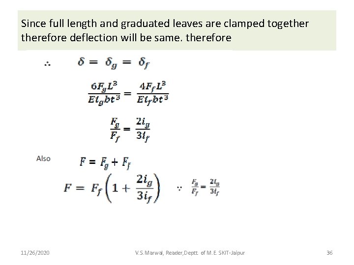 Since full length and graduated leaves are clamped togetherefore deflection will be same. therefore
