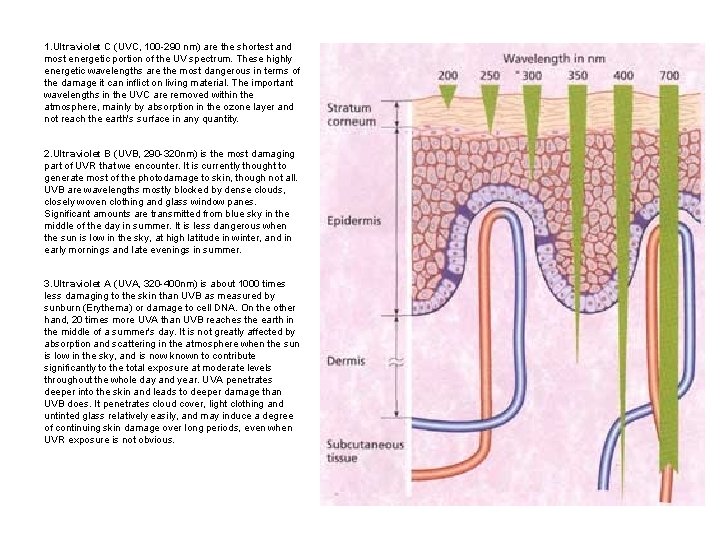 1. Ultraviolet C (UVC, 100 -290 nm) are the shortest and most energetic portion