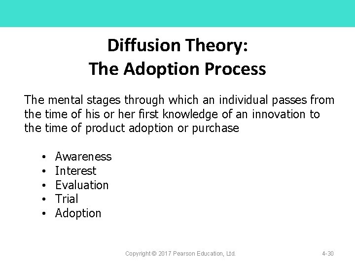 Diffusion Theory: The Adoption Process The mental stages through which an individual passes from