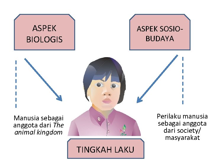 ASPEK BIOLOGIS ASPEK SOSIOBUDAYA Perilaku manusia sebagai anggota dari society/ masyarakat Manusia sebagai anggota