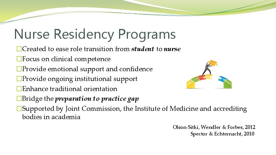 Nurse Residency Programs �Created to ease role transition from student to nurse �Focus on