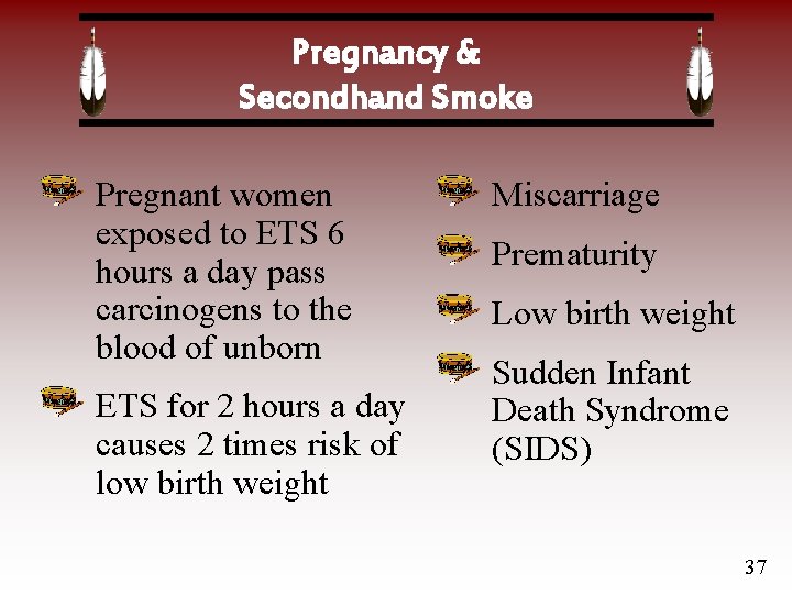 Pregnancy & Secondhand Smoke Pregnant women exposed to ETS 6 hours a day pass